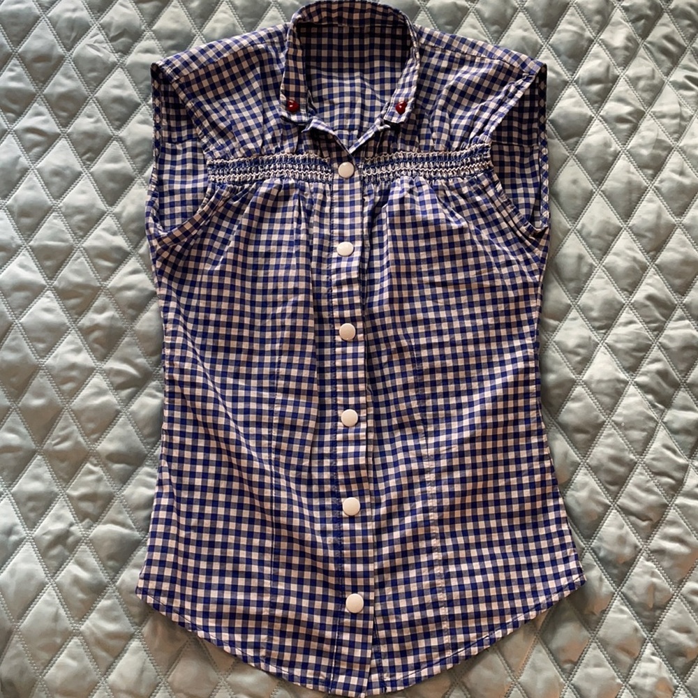 Moschino jeans blue gingham snap front top sz 4